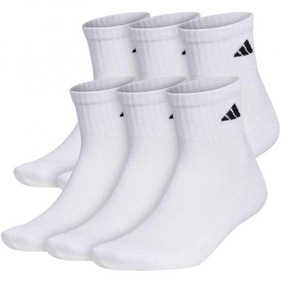 Adidas Athletic Cushioned 6-Pack Quarter Socks White/ Black (Men's)