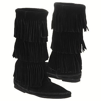 protest Stage Dad Minnetonka 3 Layer Fringe Boot Black Suede 1639 (Women's)