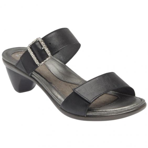 Naot Recent Heeled Slide Sandal Shiny Black Leather (Women's)