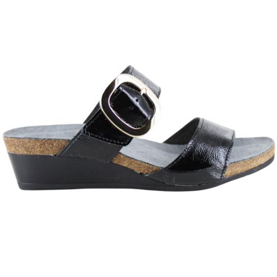 Naot Magic Wedge Slide Black Crinkle Patent (Women's)