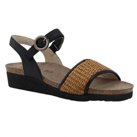 Naot Cecile Sandal Soft Black Leather/ Golden Brown Raffia (Women's) Naot Cecile Sandal Soft Black Leather/ Golden Brown Raffia (Women's)
