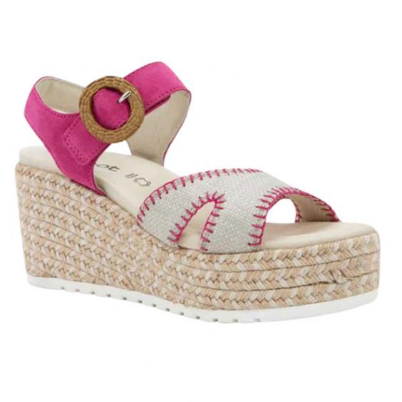 Naot Majorca Wedge Sandal Fuchsia Suede/Linen Raffia (Women's) Naot Majorca Wedge Sandal Fuchsia Suede/Linen Raffia (Women's)