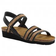 Naot Kayla Sandal Jet Black Leather/ Black/ Brown Raffia (Women's)
