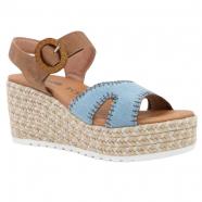 Naot Majorca Wedge Sandal Latte Brown Leather/ Light Denim (Women's)