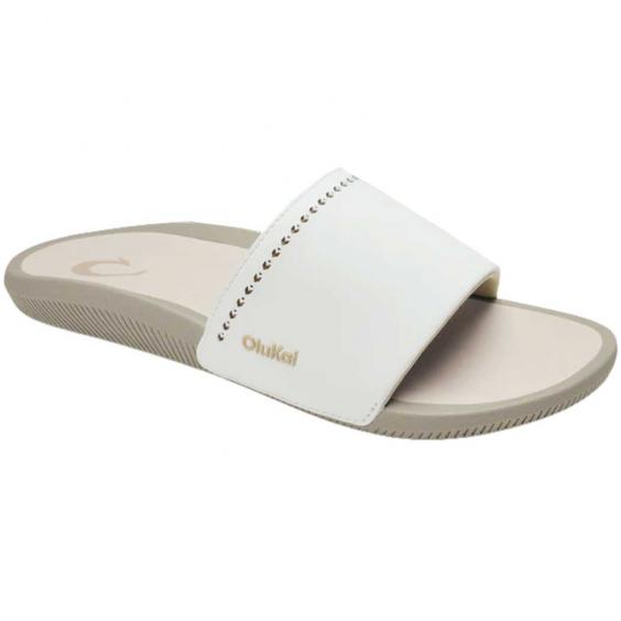 OluKai Ulele Slide Sandal Bright White/ Tapa (Women's)