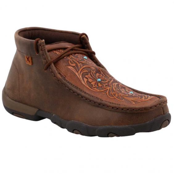 Twisted X Chukka Driving Moc Brown/ Tooled Flower (Women's)