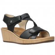 Wolky La Jolla Wedge Sandals Black Viagretta Leather (Women's)